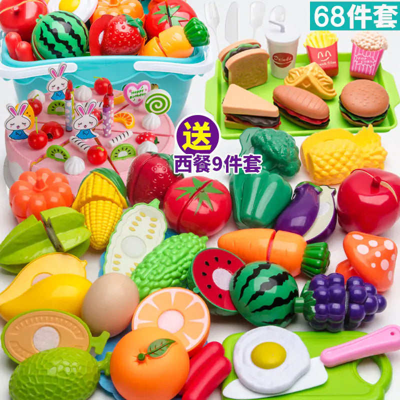 Kids Pretend Play Kitchen Set with Cooking and Cutting Toys
