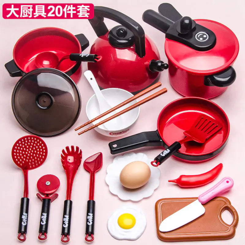 Kids Pretend Play Kitchen Set with Cooking and Cutting Toys