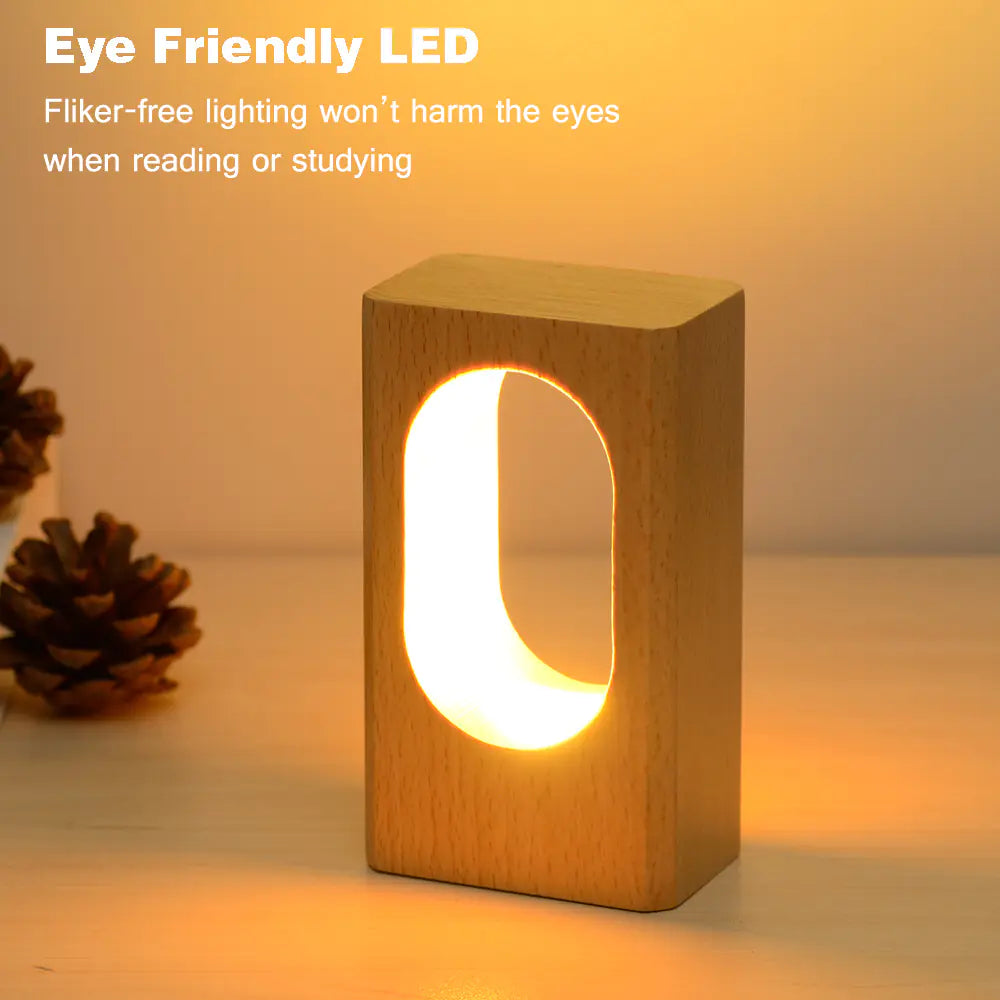Smart Solid Wood LED Night Light - Unique USB Table Lamp