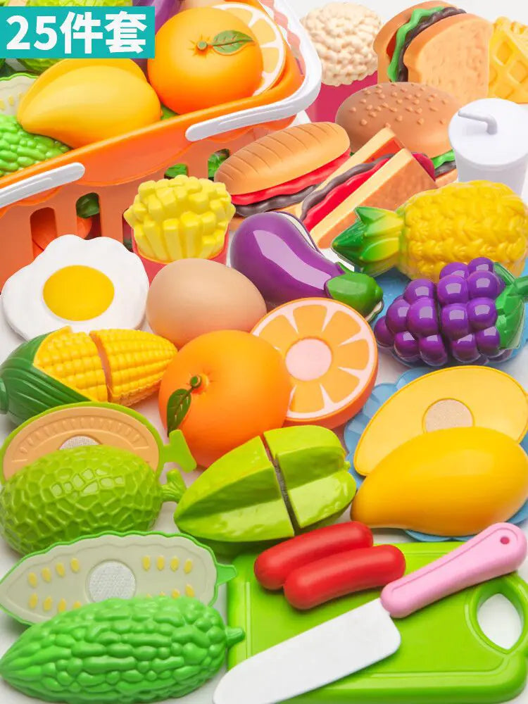 Kids Pretend Play Kitchen Set with Cooking and Cutting Toys