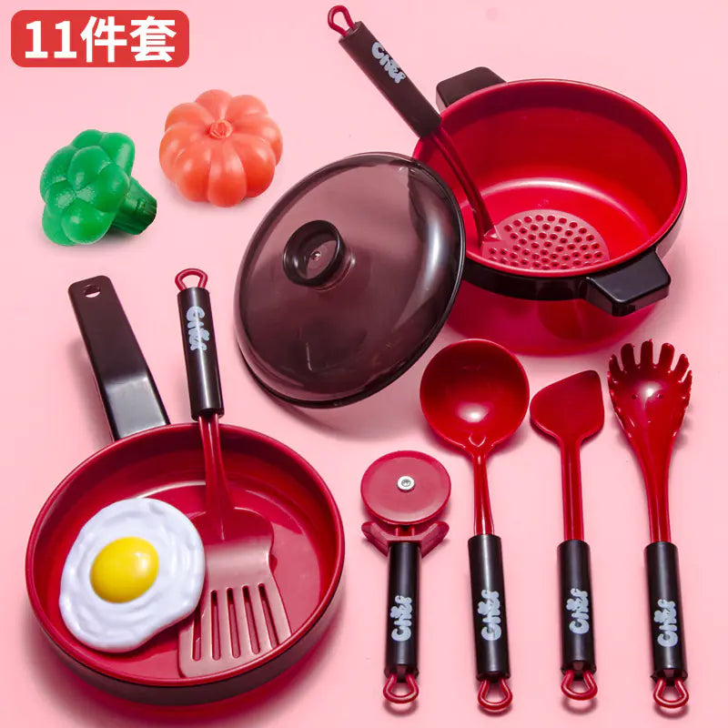 Kids Pretend Play Kitchen Set with Cooking and Cutting Toys