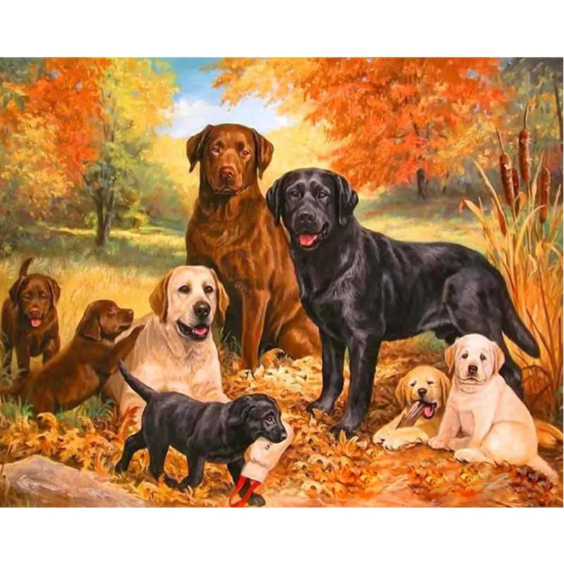 Dog Family Digital Oil Painting 40x50cm